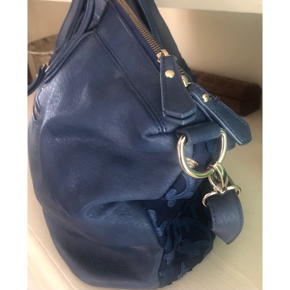 Blue Vachetta Scroll Leather & Lace Satchel Tote Bag - Picture 7 of 14